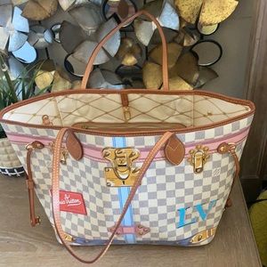 Used LV Neverfull MM Damien azur canvas